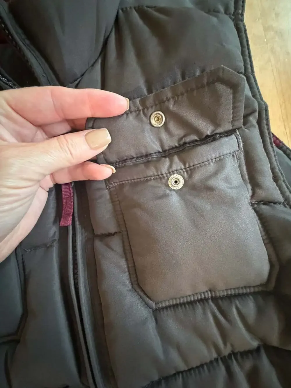 GAP Kids Unisex Air Force Grey Maroon Reversible Striped Full Zip Puffer Vest XL